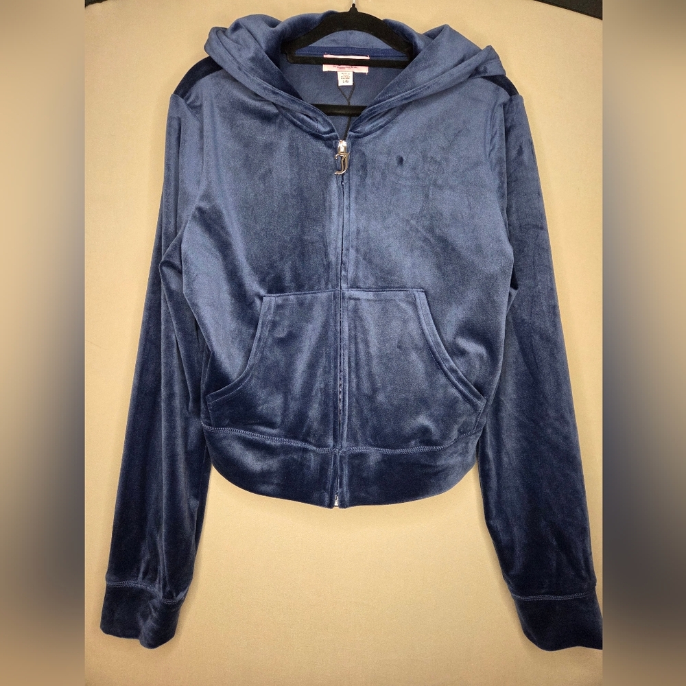 Juicy Couture Velour Regal Blue Hoodie With Bling Crown Logo - Picture 2 of 12